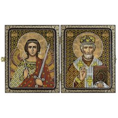 Набор для вышивания нитками и бисером иконы в складне Нова Слобода "Николай Чудотворец и Ангел Хранитель", 23x14 см, арт. СА7201 Nova Sloboda