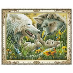 Алмазная мозаика "Семья волков", камни разных форм, 40х50 см (с подрамником, с полным заполнением) Рыжий кот