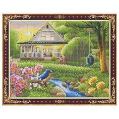 Алмазная мозаика "Красивый домик", камни разных форм, 40х50 см (с подрамником, с полным заполнением) Рыжий кот