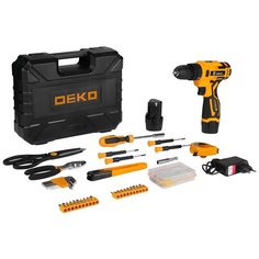 Аккумуляторная дрель-шуруповерт DEKO Banger 12V Li-Ion 2 А·ч 12 В х2 кейс, 93 предмета