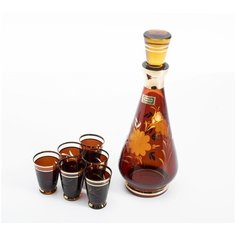 Набор для крепких напитков из штофа и шести стопок с цветочным декором, стекло, резьба, золочение, фабрика "Egermann", Чехия, 1992-2010 гг.