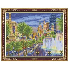 Алмазная мозаика "Ночной город", камни разных форм, 40х50 см (с подрамником, с полным заполнением) Рыжий кот