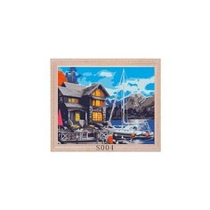 Холст с красками "Рисование по номерам. Домик у воды и яхта", 22х30 см Рыжий кот