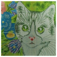 Алмазная мозаика на подрамнике "Кот в анютиных глазках", 30x30 см Белоснежка