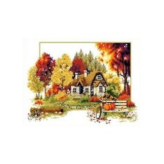 Набор Осенний домик канва с рисунком 32х47 Каролинка кткн 120 (Р) 32х47 Каролинка кткн 120 (Р))