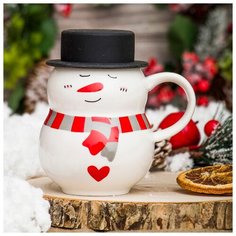 Кружка - снеговик "В шляпе 1", керамика, 300 мл Эврика