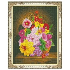 Алмазная мозаика "Яркий букет", камни разных форм, 40х50 см (с подрамником, с полным заполнением) Рыжий кот