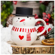 Кружка - снеговик "В шляпе 2", керамика, 300 мл Эврика