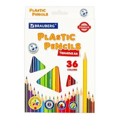 Карандаши цветные пластиковые BRAUBERG PREMIUM, 36 цветов, трехгранные, грифель мягкий 3 мм, 181664