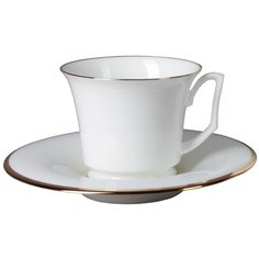 Чашка с блюдцем чайная. Императорский фарфоровый завод. Форма "Юлия". Рисунок "Золотая лента". 210 мл.