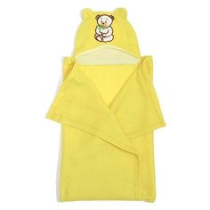 Покрывало с капюшоном и ушами, флис цв желтый, аппликация Медведь 70х100 см Карамель