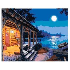 Картина по номерам на холсте 50х40 см "Домик на озере" с подрамником, Selfica