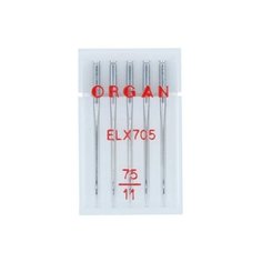 Набор игл для бытовых швейных машин "Organ Needles", №75, 5 штук, арт. ELх705
