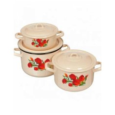 Ласковый май С-001/4КмЭЛМ, Набор эмалированной посуды, 3 кастрюли с крышками (1,45 л; 2,9 л; 4,3 л)