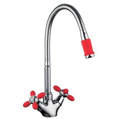 FRUD R43127-10, Смеситель для кухонной мойки (цвет: красный/хром; гибкий излив; керамическая кран-букса)