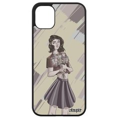 Необычный чехол на смартфон // Apple iPhone 11 // "Девушка и цветы" Модель Розы, Utaupia, серый