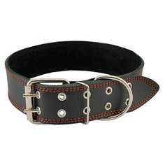 Ошейник для собак "Homepet", двойной простроченный (натуральная кожа), цвет: черный, 45 мм x 59-71 см