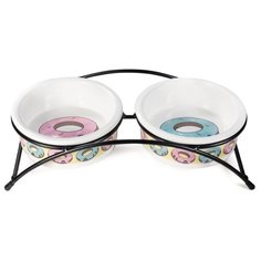 Миска керамическая на подставке Triol "Пончики", 2x250 мл