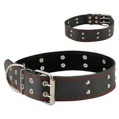 Ошейник для собак "Homepet", двойной простроченный, с украшениями (натуральная кожа), цвет: черный, 45 мм x 59-71 см