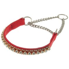 V.I.Pet. Ошейник-полуудавка со стразами, с цугом (никель), цвет: красный, 10 мм x 18-25 см Zoo One