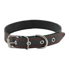 Ошейник для кошек и собак "Homepet", простой простроченный (натуральная кожа), цвет: черный, 25 мм x 35-47 см