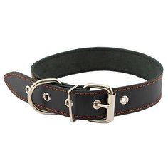 Ошейник для кошек и собак "Homepet", простой простроченный (натуральная кожа), цвет: черный, 30 мм x 41-53 см