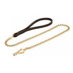 Поводок-цепь для собак (золото) с кожаной ручкой, размер 3 мм х 44, длина - 110 см Hello PET