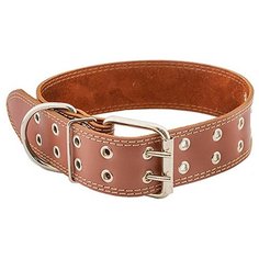 Ошейник для собак "Homepet", двойной простроченный (натуральная кожа), цвет: коричневый, 45 мм x 59-71 см