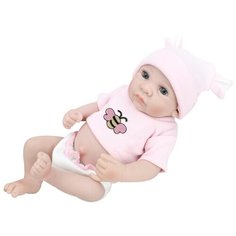 Reborn Kaydora Кукла Реборн виниловая (Reborn Full Vinyl Doll 11 inch) Девочка в розовом свитере с пчелкой и шапке (28 см)