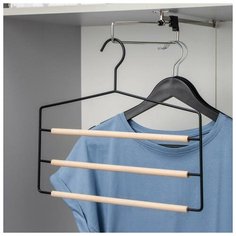 Вешалка для брюк и юбок SAVANNA Wood, 3 перекладины, 37×32×1,1 см, цвет чёрный