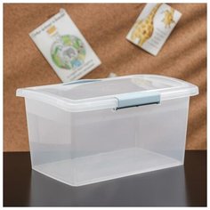 Ящик для хранения с крышкой и защёлками Laconic mini, 3,7 л, 25,5×17×13,5 см, цвет прозрачный/небесный Bran Q