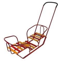 Санки для двойняшек с толкателем, цвет красный Nika