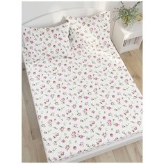 Простынь на резинке Сказка "Розовые бутоны" натяжная простынь 120х200 см 1,5-спальная