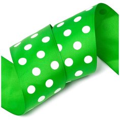 Лента репсовая в рубчик LDRG57902950 (114) крупный горошек 50мм цв. зеленый- белый уп.27,4м Ideal