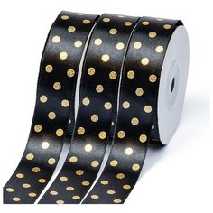Лента атласная Ideal горошек золото шир.25мм LDAG030 цв. черный уп.27,4м