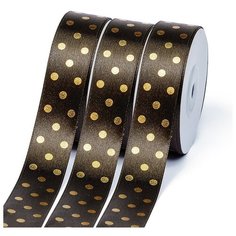 Лента атласная Ideal горошек золото шир.25мм LDAG860 цв.860 коричневый уп.27,4м