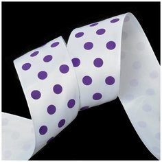 Лента репсовая в рубчик LDRG02946550 (81) крупный горошек 50мм цв. белый- сиреневый уп.27,4м Ideal