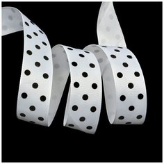 Лента репсовая в рубчик LDRG02903025 (71) крупный горошек 25мм цв. белый- черный уп.27,4м Ideal