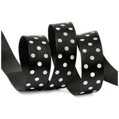 Лента репсовая в рубчик LDRG03002925 (83) крупный горошек 25мм цв. черный- белый уп.27,4м Ideal