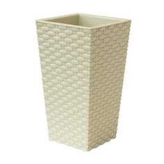 Кашпо IDEA (М-Пластика) со вставкой Ротанг 13.8 х 13.8 х 25 см белый ротанг