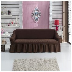 Чехол на трехместный диван универсальный на резинке с юбкой Турция - Коричневый Karteks