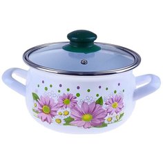 Кастрюля Интерос Розовые герберы, 2.1 л, белый с рисунком