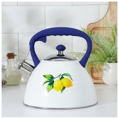Чайник со свистком Доляна "Лимоны", 3 л, белый