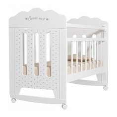 Кроватка Волжская деревообрабатывающая компания Bonne (колесо) (качалка), на полозьях белый