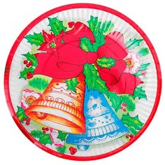 Страна Карнавалия Тарелки одноразовые бумажные Праздничные колокольчики, 18 см, 6 шт., красный/зеленый