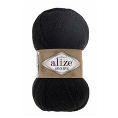 Пряжа Alize Alpaca Royal (Альпака роял) 60 черный 15% шерсть, 30% альпака, 55% акрил 100г 250м 5шт