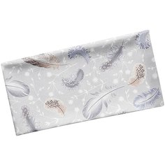 Простыня на резинке Сказка Перышко, перкаль, 180 х 200 см, серый/фиолетовый