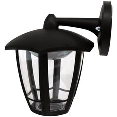 Настенный садово-парковый светодиодный светильник Apeyron Дели 3 11-191. Садово-парковое освещение в виде настенного, черного, шестигранного фонаря повернутого вниз. Декоративное уличное освещение. Рассеиватель из прозрачного стекла, LED, 8Вт, IP44