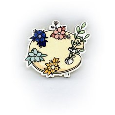 Значок деревянный PaperFox Палитра и цветы. Бижутерия пин, брошь женская, детская для девочки, мальчику. Милый подарок другу, маме, подруге, на день рождения девушке, парню, любимому мужу, детский сувенир, коллеге, холст краски художнику. Бежевый 43Х3