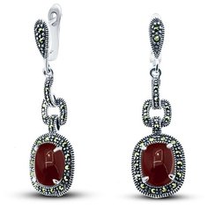 Silver WINGS Серьги из серебра с марказитом, агатом 220628d-39